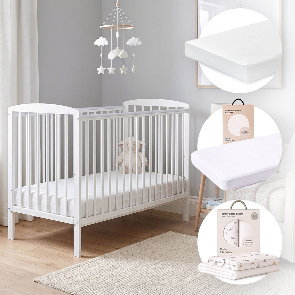 Starlight Cot, Mattress, Sheets & Mattress Protector Bundle