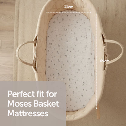Moses Basket Sheets - 33 x 69cm - 2 Pack