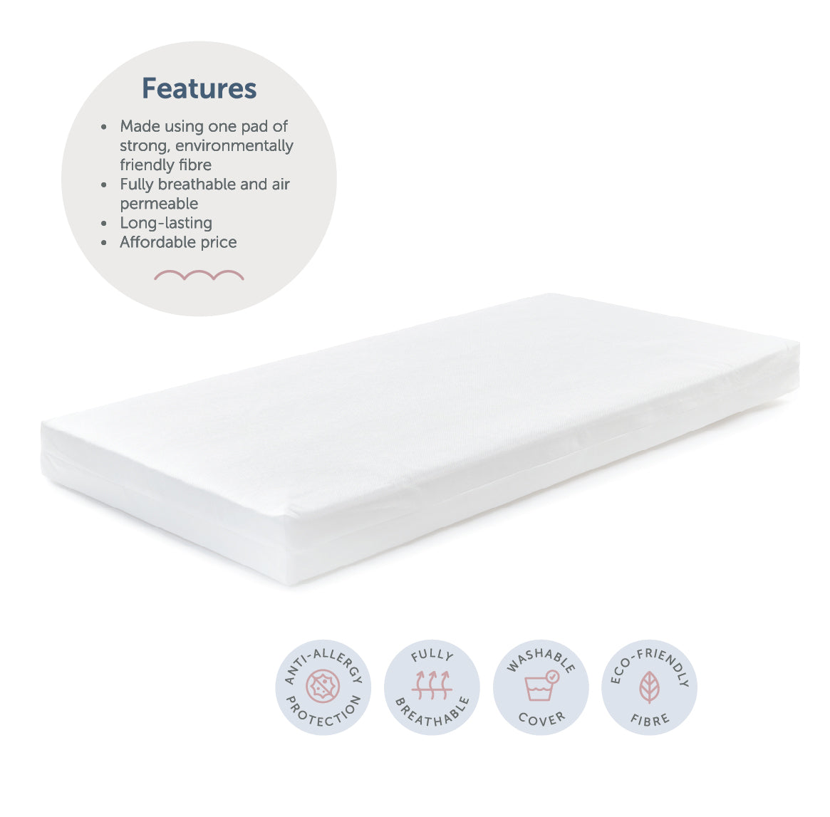 Cot Mattress - Eco Fibre- 60 x 120 x 10cm
